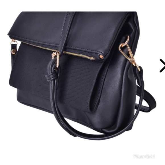 Handbags - Black Faux Leather Fold Over Clutch or Crossbody